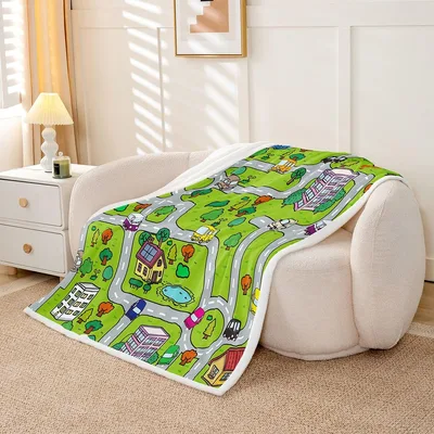 Cartoon Cars Road Map Blanket: Playful City Streets for Kids