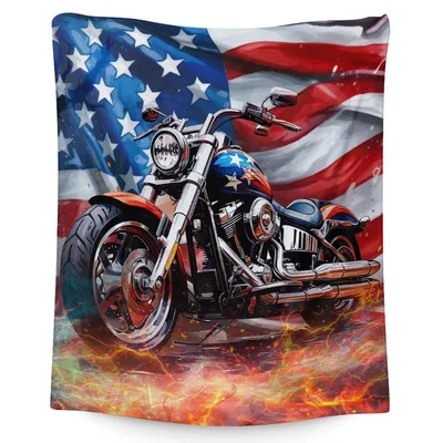Motorcycle on Fire Blanket: American Flag Chopper Design