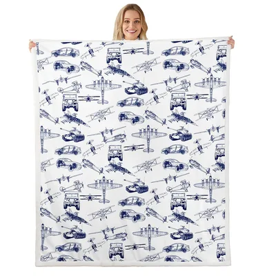 Vintage Aircraft Sketch Pattern Blanket: Blueprint Vehicles