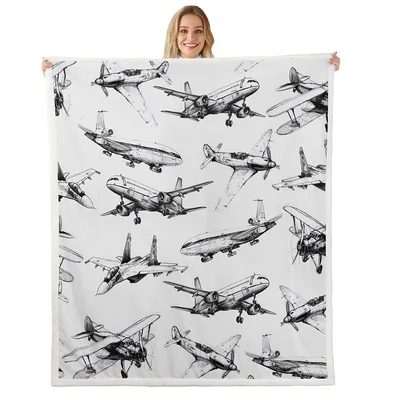 Airplane Sketch Pattern Blanket: Retro Aircraft Art for Travel Lovers