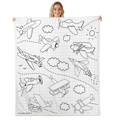 Cartoon Airplanes and Clouds Blanket for Sky Enthusiasts