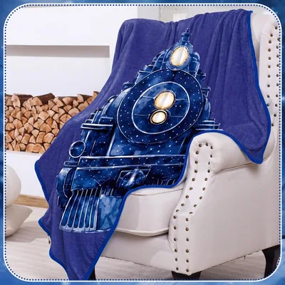 Blue Steam Train Locomotive Blanket featuring a cosmic blue engine