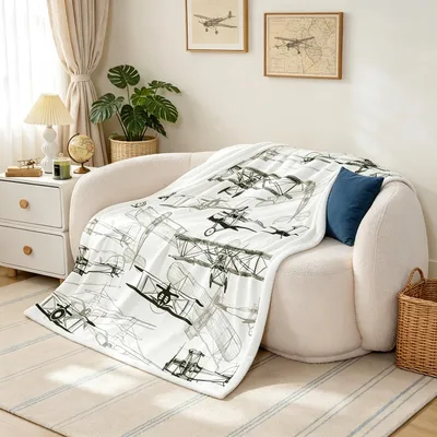 Vintage Aircraft Sketch Pattern Blanket No. 2