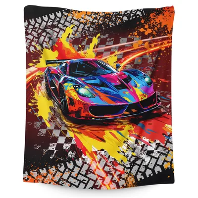 Colorful Racing Car Splash Blanket: Vibrant Art for Speed Lovers