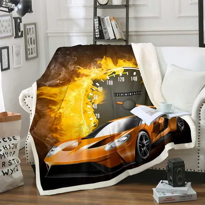 Orange Sports Car Blanket: Flaming Speed and Racing Style