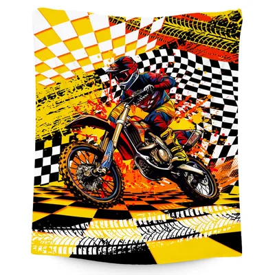 Dirt Bike Racing Checkered Flag Blanket for Kids and Racers
