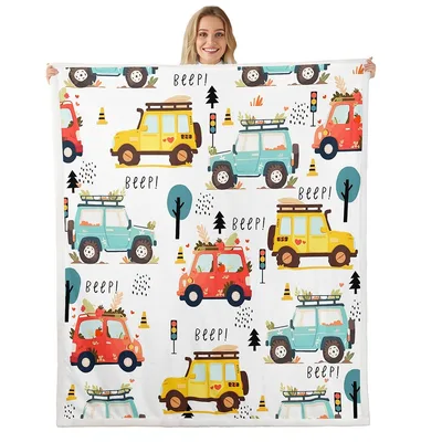 Cartoon Cars and Trucks Pattern Blanket for Road Trip Lovers