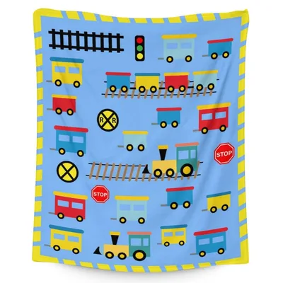 Colorful Trains Pattern Blanket featuring cartoon locomotives