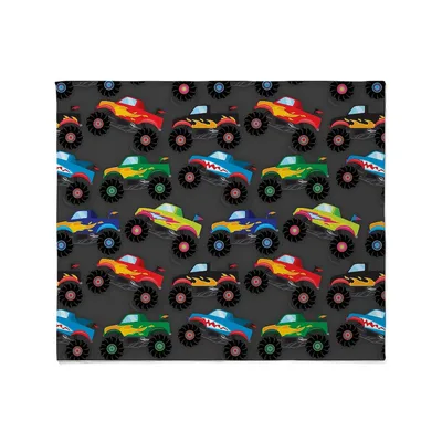 Colorful Monster Trucks Pattern Blanket for Kids Who Love Big Wheels