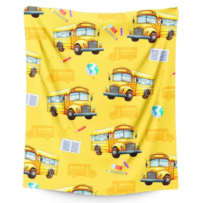 School Bus Pattern Blanket No. 2: Yellow School Bus Throw for Kids