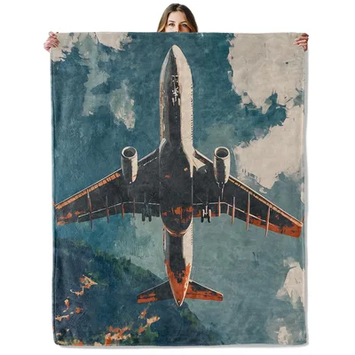 Airplane Flying Above Clouds Blanket: Aerial View Art