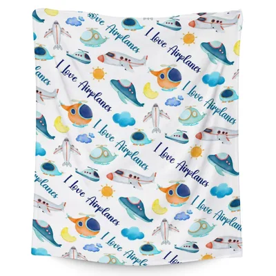 I Love Airplanes Cartoon Blanket for Young Aviation Fans