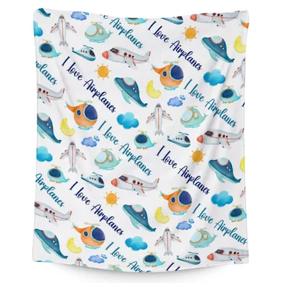 I Love Airplanes Pattern Blanket for Young Sky Enthusiasts