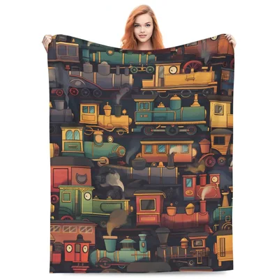 Colorful Train Pattern Blanket No. 2: A Vibrant Locomotive Throw