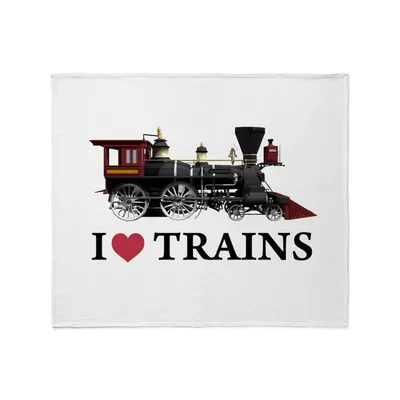 I Love Trains Locomotive Blanket for Railway Enthusiasts
