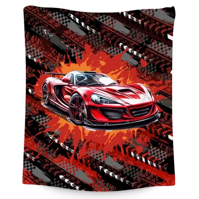 Red Sports Car Racing Art Blanket: High-Speed Illustration for Drivers
