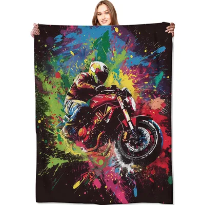 Motorcycle Rider Colorful Splash Blanket features a dynamic