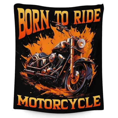 Born to Ride Motorcycle Blanket: Flames and Chrome Design