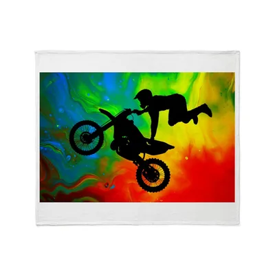 Dirt Bike Rider Silhouette Blanket: Vibrant Art for Off-Road Fans