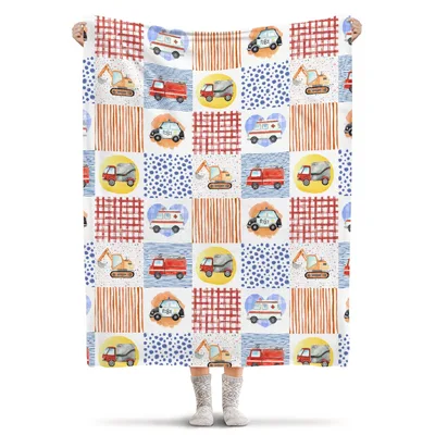 Cartoon Cars and Trucks Blanket with Watercolor Police Car