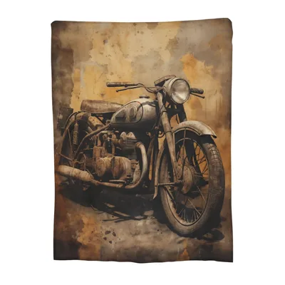 Vintage Motorcycle Photo Blanket: Classic Bike Art for Enthusiasts