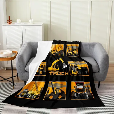 Excavator Construction Vehicles Blanket features yellow