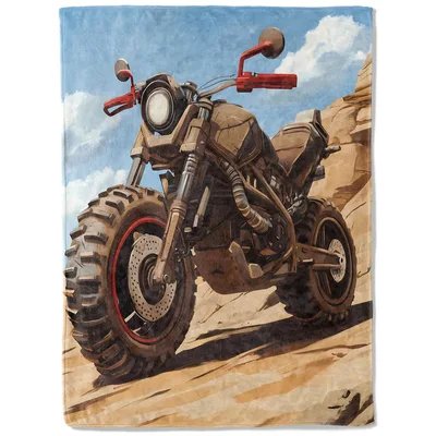 Vintage Motorcycle in Desert Blanket: Off-Road Art for Riders