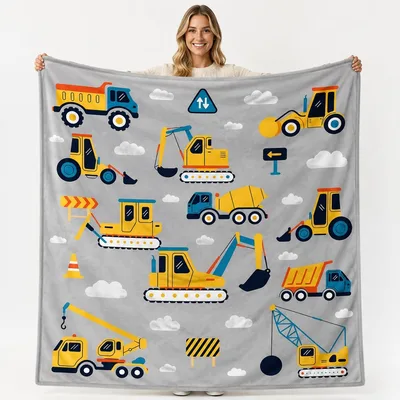 Construction Trucks and Excavators Blanket for Little Builders