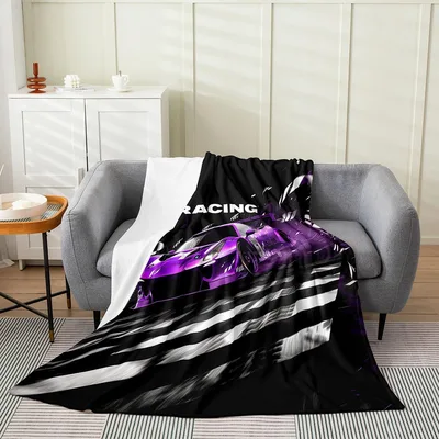 Purple Race Car Striped Blanket: Racing Design for Speed Lovers