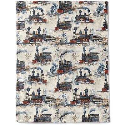 Vintage Steam Train Pattern Blanket features classic blue