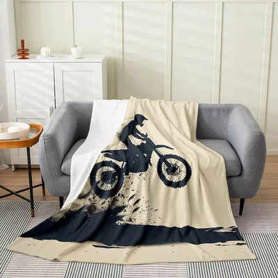 Motocross Rider Dirt Bike Silhouette Blanket for Off-Road Fans