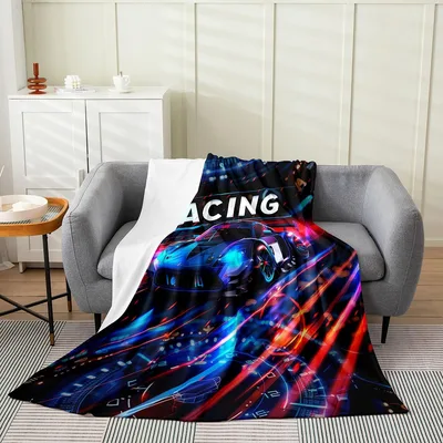 Neon Racing Car Speed Blanket: Neon Sports Car Design for Fans