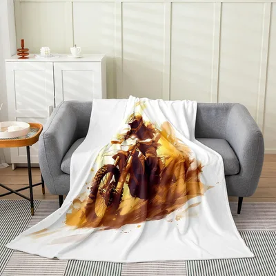 Motocross Dirt Bike Rider Blanket: Watercolor Action Art for Fans