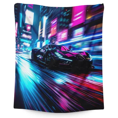 Neon Racing Car Night City Blanket