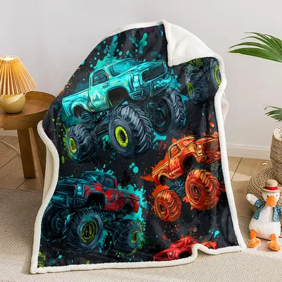 Monster Truck Graffiti Print Blanket for Kids and Car Enthusiasts