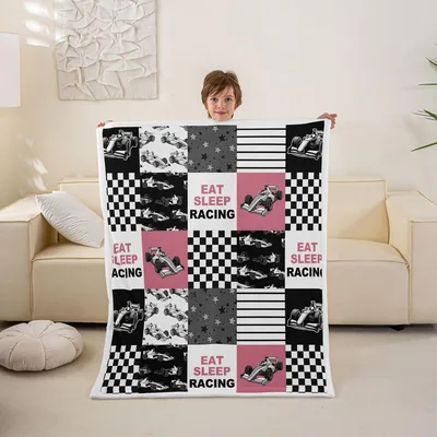 Eat Sleep Racing Checkered Blanket for Speed Enthusiasts
