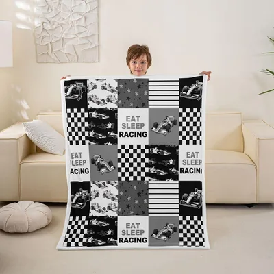 Eat Sleep Racing Checkered Pattern Blanket for Speed Lovers