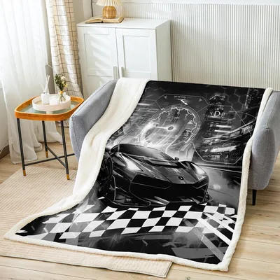 Black Checkered Blanket: Race Car Dashboard and Flag Design