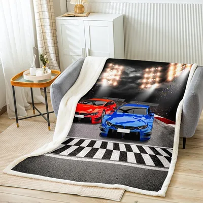 Red and Blue Race Blanket: Red and Blue Sports Car Design for Fans