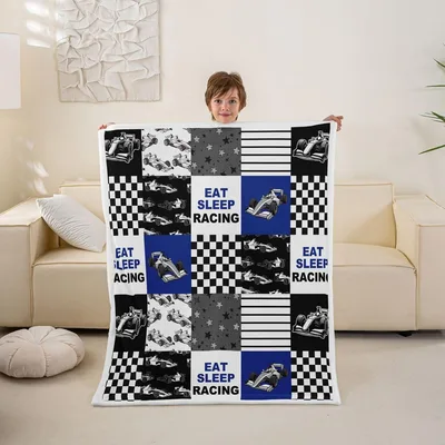 Eat Sleep Racing Patchwork Blanket for Speed Enthusiasts