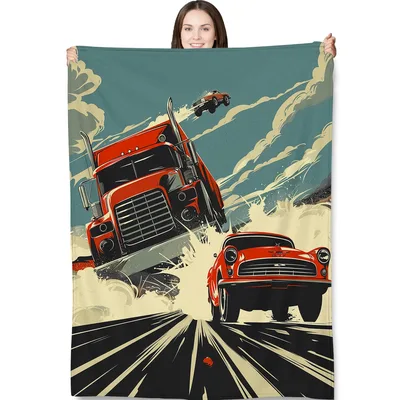 Retro Racing Car Road Blanket: Vintage Truck and Classic Car Art