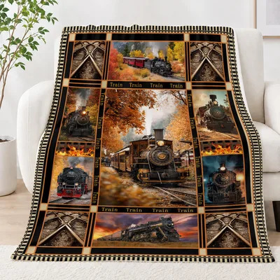 Steam Trains in Autumn Blanket: Vintage Locomotive Collage Design