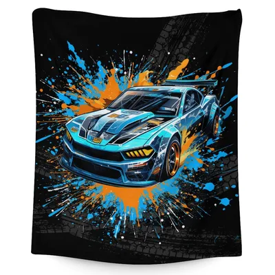 Blue Sports Car Splash Blanket: Dynamic Art for Speed Lovers