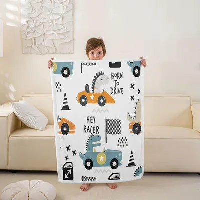 Cartoon Cars and Trucks Blanket: Dino Racer Design for Kids