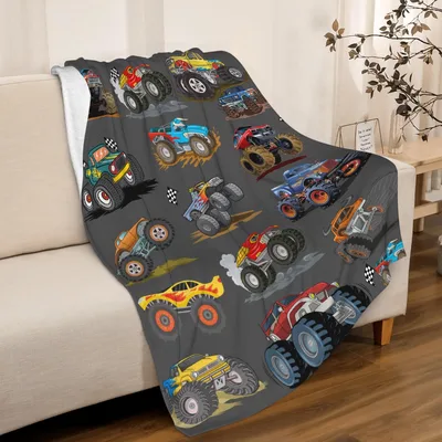Monster Truck Pattern Design Blanket for Racing Fans