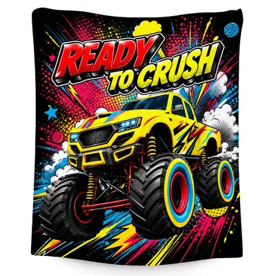 Ready to Crush Monster Blanket featuring a bright yellow truck