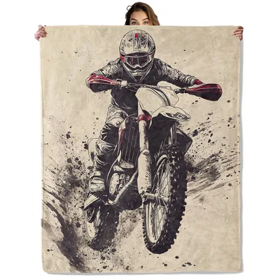 Vintage Motocross Rider Blanket: Retro Dirt Bike Art for Fans