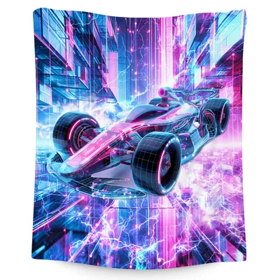 Neon Race Car Burst Blanket: Futuristic Racing Art for Fans