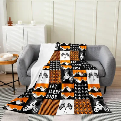 Eat Sleep Ride Dirt Blanket: Patchwork Motocross Design for Riders