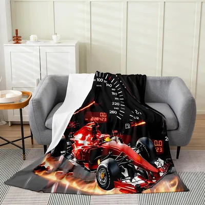 Race Track Blanket: Red Racing Car and Speedometer Design for Fans